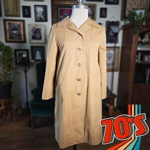 London Fog Trench Coat Vintage 70s Tan Beige Raincoat Claeth Cloth Maincoat Sz 6